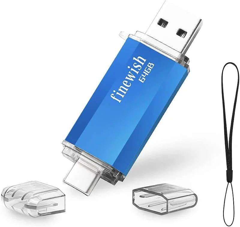 Geweo USB C-minnessticka 64 GB, 2-i-1 typ C flashenhet 64 GB USB-nyckel bärbar OTG-hängsmycke 64 GB för surfplattor, ny Macbook, Android-smartphones, Samsung, Huawei, Oneplus etc. Blå — Datortillbehör