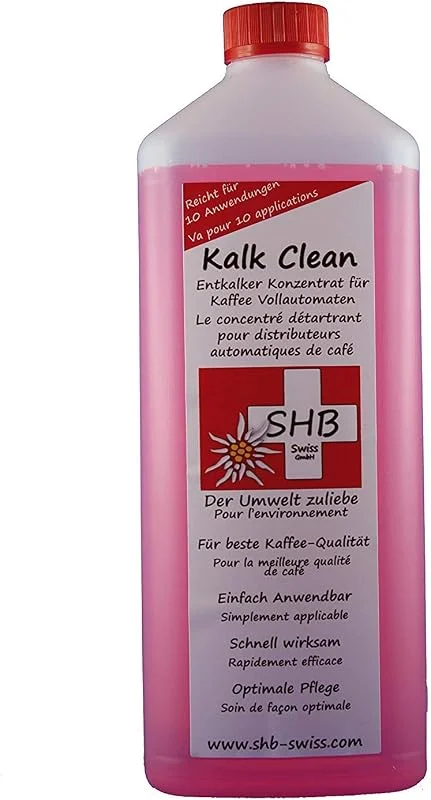 SHB Swiss Kalk Clean dekalkyl med färgindikator 1 000 ml upp till 10 x dekaler för helautomatiska espresso och kaffebryggare, kaffemaskiner, Portafiltrar, Kapslar, Maskiner, Elektrisk vattenkokare, Även i premiumkvalitet proo — Kök & Hushåll