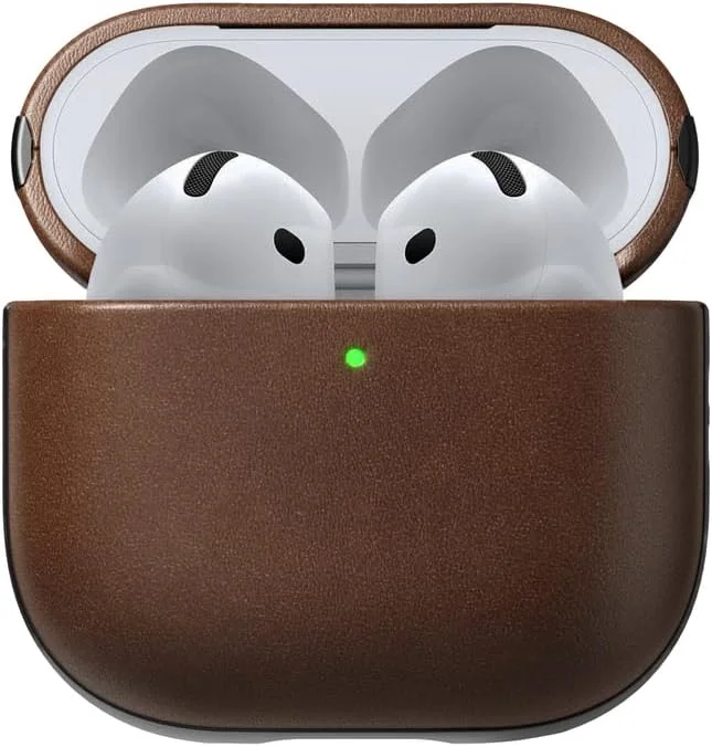 Nomad AirPods 4 fodral i brunt Nomad läder, AirPods 4 fodral, kompatibelt med AirPods 4, Qi och MagSafe laddare kompatibelt — Mobil och surfplatta