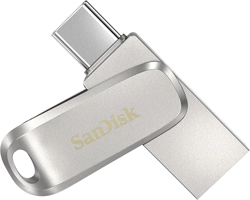 SanDisk 256GB Ultra Dual Drive Luxe, USB Type-C Flashminne, med reversibla USB-kontakter, Type-C och Type-A, för mobiler, plattor, Mac- och PC-datorer upp till 400 MB, s, helt i metall, Silver — Datortillbehör