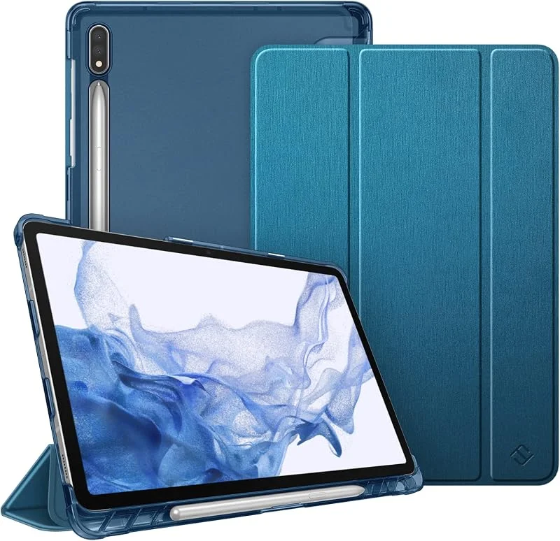 Fintie Fodral för Samsung Galaxy Tab S8 11 tum 2022, Tab S7 11 tum 2020 - Silm skyddsfodral med transparent bakskal, automatisk väckningsfunktion, påfågelblå — Mobil och surfplatta