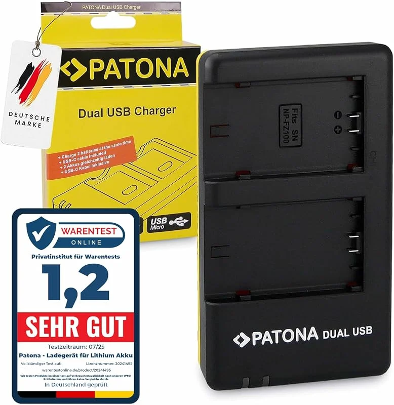 PATONA Dual Laddare USB-C, Micro-USB för Sony NP-FZ100 FZ100 kamerabatteri — Laddning och kablar