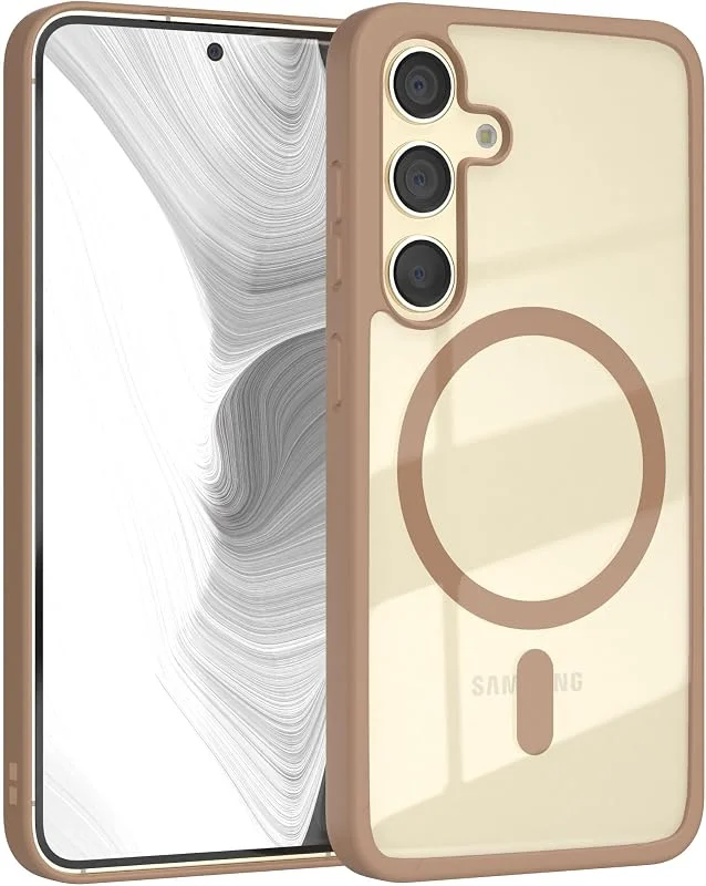 EAZY CASE för Galaxy S24 Kompatibelt med Qi-laddning Stötsäkert och reptåligt, tunt, genomskinligt skyddsfodral med kameraskydd Hybrid Silikon Telefonskal Färg: Brun — Mobil och surfplatta