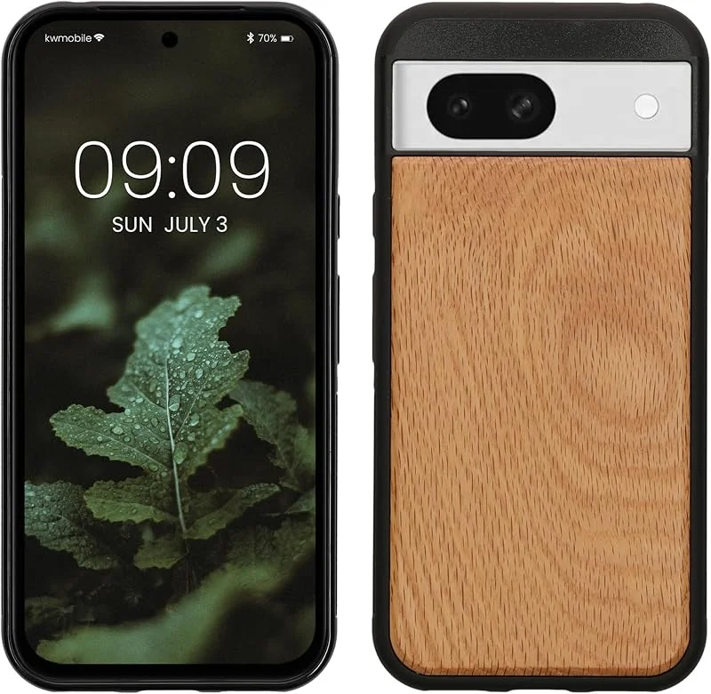 kwmobile telefonfodral kompatibel med Google Pixel 8a fodral - Bakfodral av trä och TPU - I ljusbrunt, brunt trä — Mobil och surfplatta