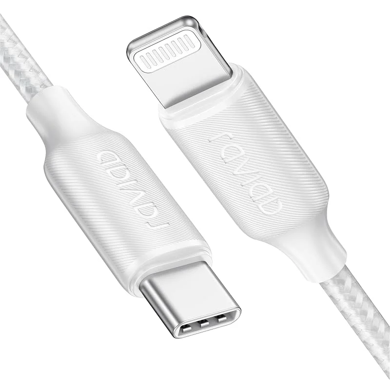 RAVIAD USB C Lightning-kabel 2M [MFi-certifierad] Strömförsörjande nylon typ C till Lightning-laddningskabel för iPhone 14, 13, 13 Pro, 13 Pro Max, 13 Mini, 12, 12 Pro Max, 12 Mini, 11 Pro, X, XS, XR, 8, SE - Vit — Mobil och surfplatta