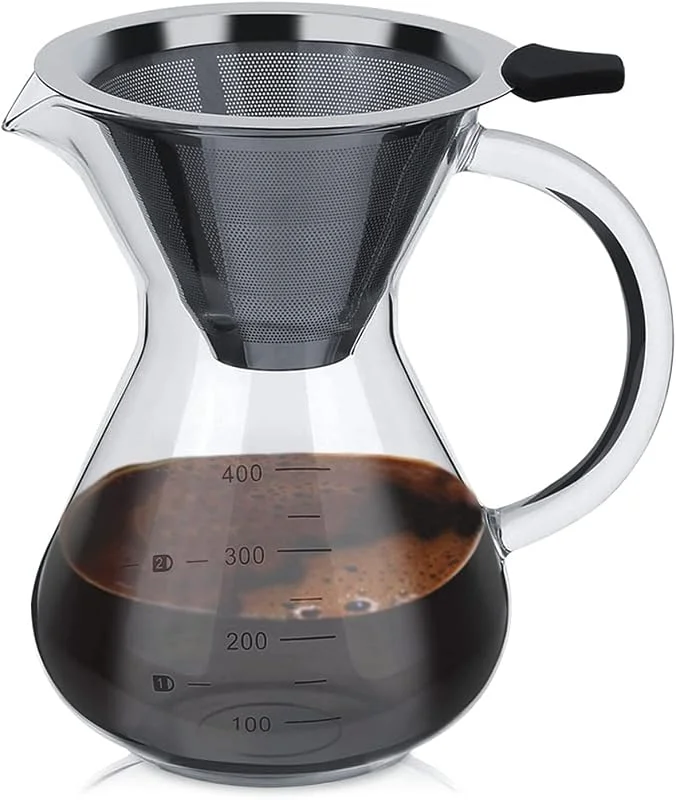 Kaffebryggare för över med kaffemätning, 400 ml, manuell kaffebryggare för över med permanent kaffefilter i rostfritt stål, 4 koppar — Kök & Hushåll