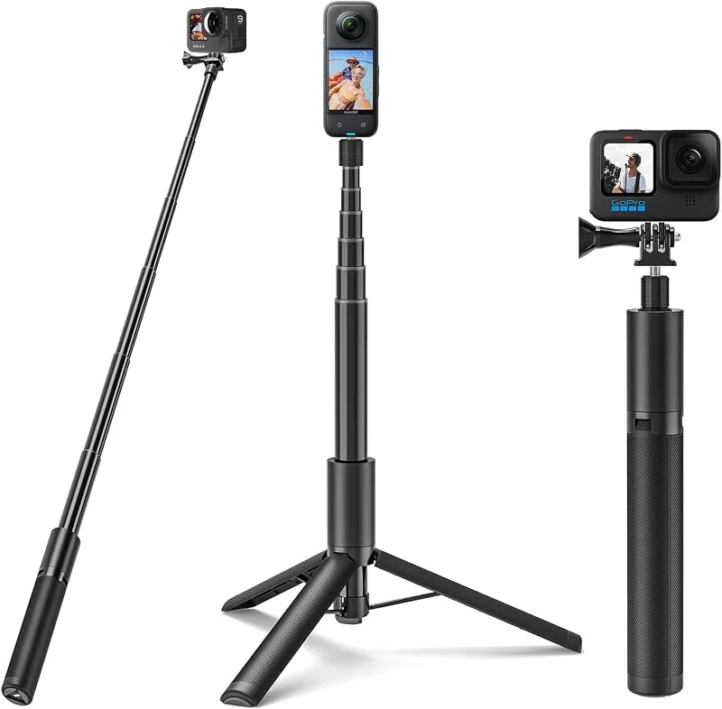 Wiseten Selfie Stick Stativ för GoPro Insta360, 120 cm utdragbart handtag bärbart lätt stativ monopod tillbehör för GoPro Hero 13 12 11 10 9 8 7 Black insta360 X5 X4 dji Osmo Pocket 3 — Mobil och surfplatta