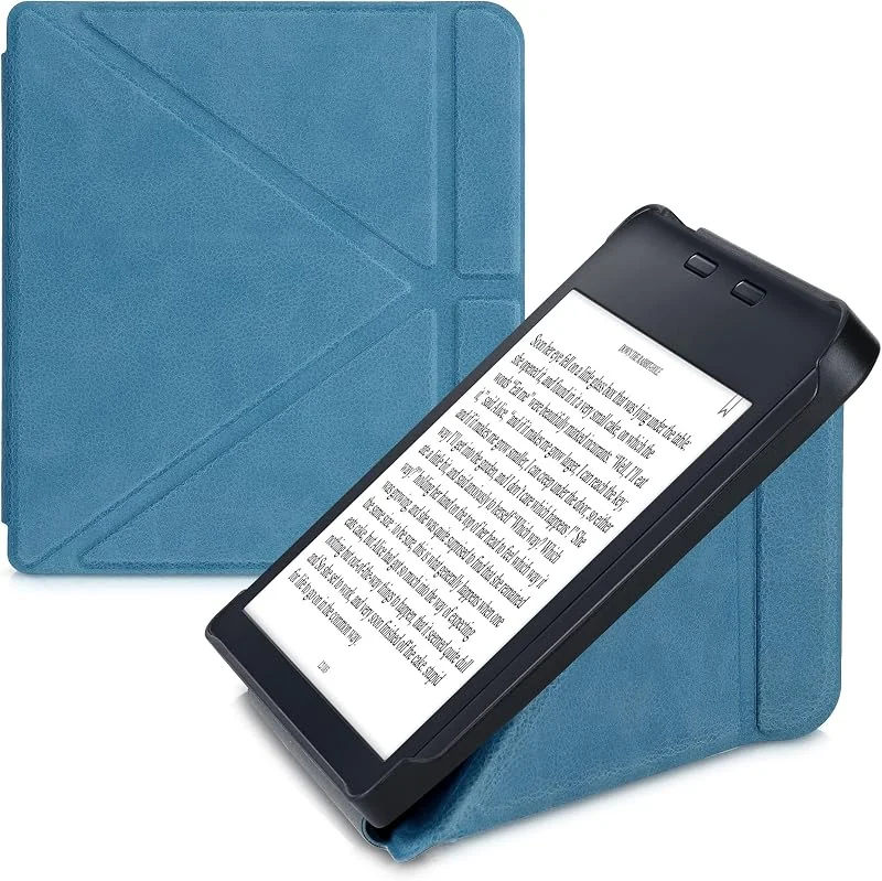 kwmobile Skyddsfodral för Kobo Libra 2 - Konstläderfodral - eReader fodral med automatisk vilolägefunktion - Ställfodral - Petrol — Portabel digital och ljud