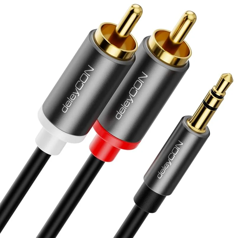 deleyCON 1m Klinka till Cinch RCA Kabel 3, 5mm Ljudkabel Adapter Kabel Mobil och Smartphone till HiFi-Receiver 3, 5mm AUX Klinka till Cinch Kontakter (Extra Tunn & Flexibel) — Hörlurar och ljud