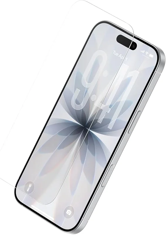 Belkin ScreenForce UltraGlass 2 ytbehandlat Skämskydd för iPhone 17 och iPhone 16 Pro, reptåligt, glas testat för hårdhetsgraden 9H, tunn design, applicering utan luftbubblor, täcker hela skärmen — Mobil och surfplatta