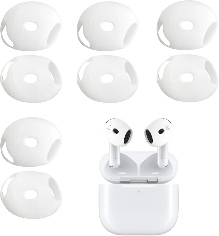 Gommini AirPods 4 i silikon, öronproppar, kompatibla med Apple AirPods 4, ultratunt fodral, halkfritt, skyddande, 4 par (vit) — Mobil och surfplatta