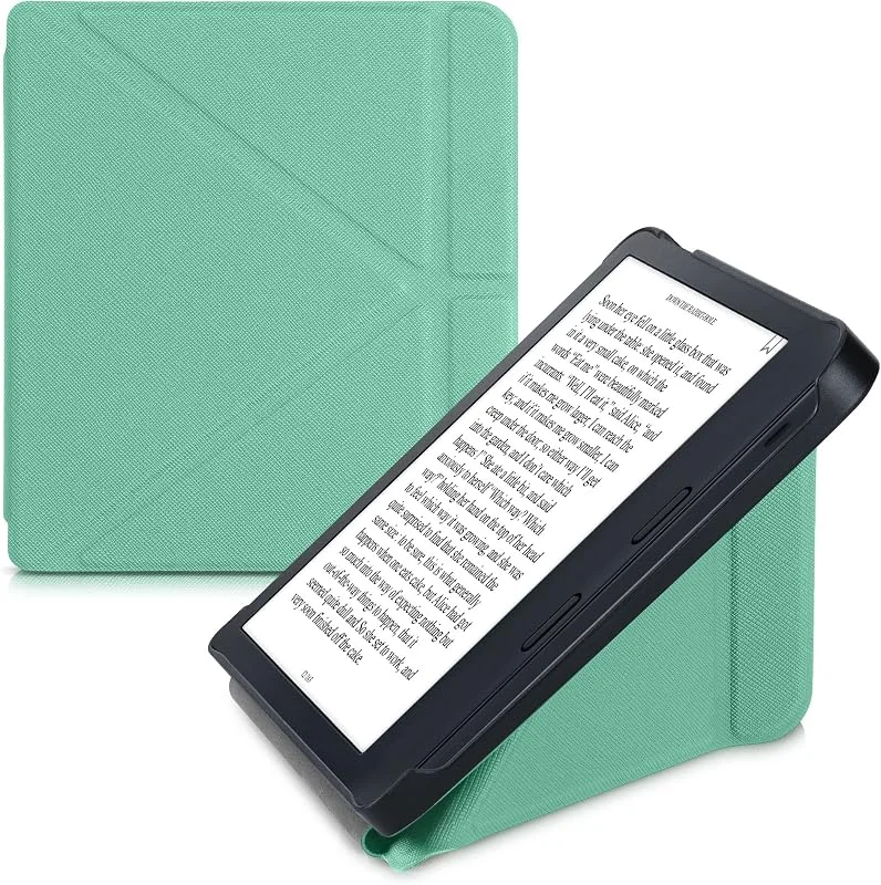 kwmobile Skyddsfodral för Kobo Libra 2 – Konstläderfodral – eReader fodral med auto sleep-funktion – Ställbart omslag – Mintgrön — Portabel digital och ljud