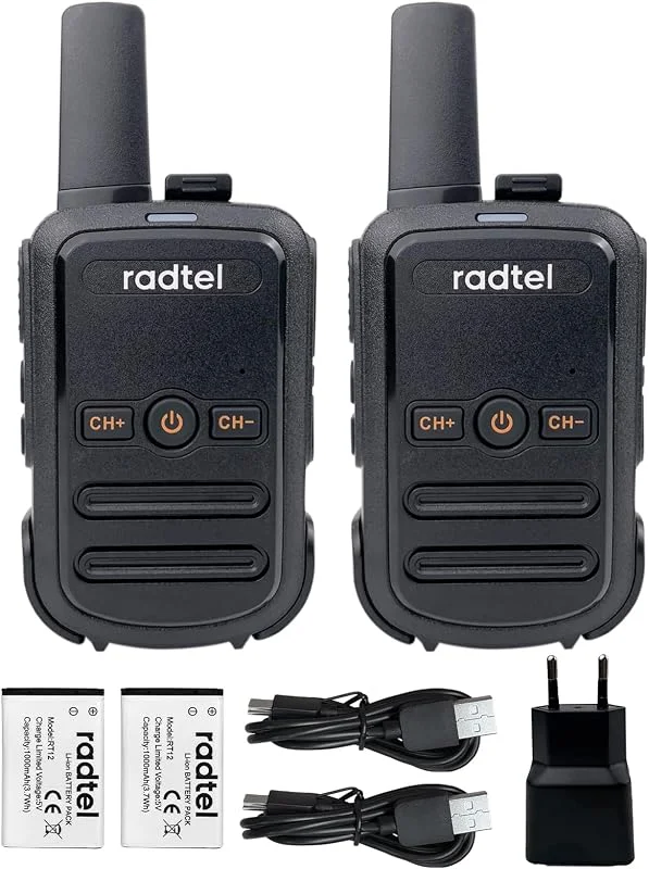 Radtel RT12 uppladdningsbara walkie talkies för vuxna långdistanshandhållen licens fri PMR 446 tvåvägsradio 16CH handsfree VOX för campingvandring — Portabel digital och ljud