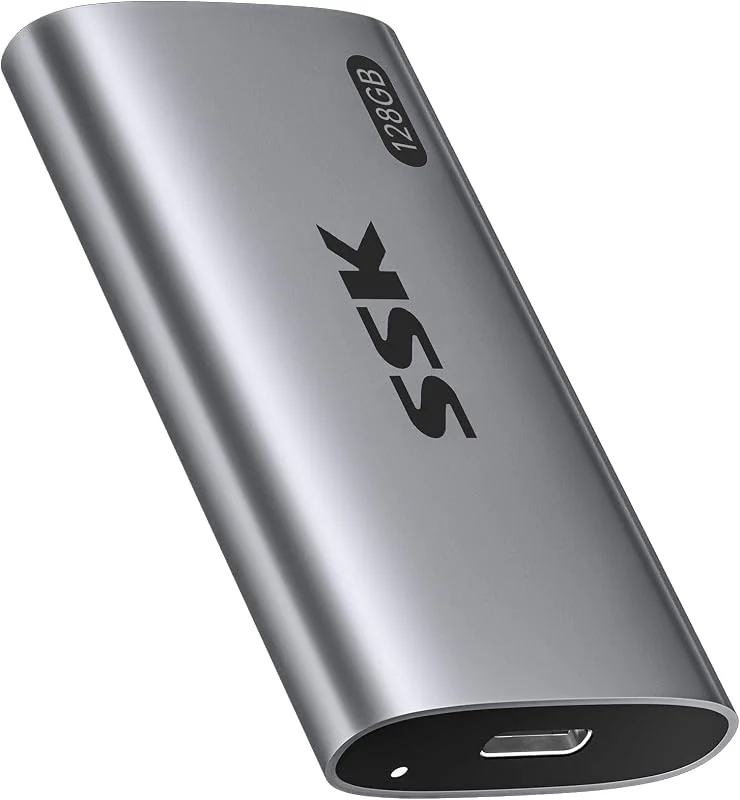 SSK 128GB Bärbar extern SSD, upp till 550MB, s Ultra Speed USB3.2 Gen2 Extern Solid State Drive USB-C Mini Extern SSD för bärbar dator, Type-C-enheter — Portabel digital och ljud
