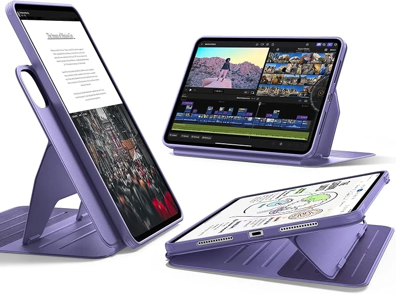 ESR för iPad Pro 13 Tum (2024, 7:e Generationen), Roterande Fodral Med Avtagbart Magnetiskt Skydd, Justerbart Porträtt, Landskapsstativ, Upphöjd Skärmvisning, 9 Stående Vinklar — Mobil och surfplatta