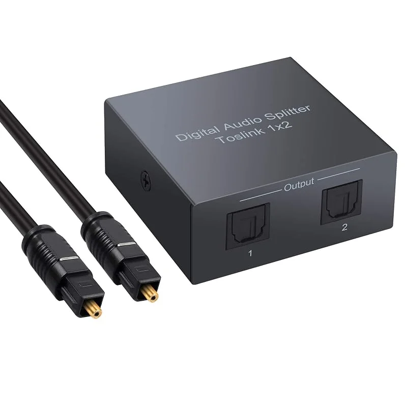 Prozor Toslink-splitter distributör för optisk kabel, 1 IN 2 out, digital optisk ljudfördelare med optisk kabel, stöder LPCM 2.0, DTS, Dolby – AC3 för Blue-Ray DVD, HDTV-förstärkare, spelkonsol — TV och streaming