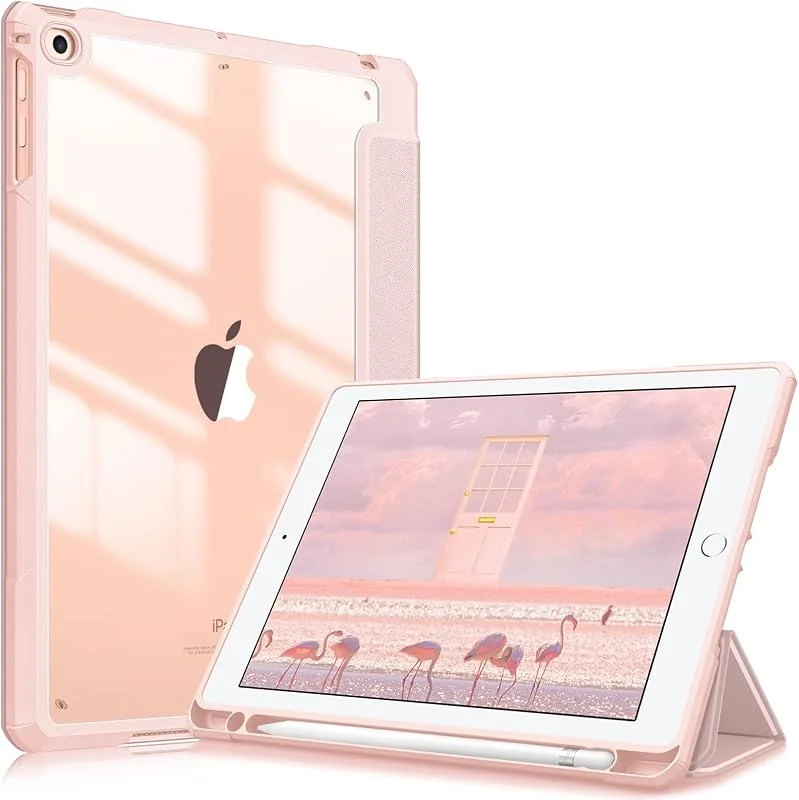 Fintie Hybrid Slim-fodral för iPad 6:e generationen 2018, 5:e generationen 2017, iPad Air 2, iPad Air 1 (9, 7 tum) – [Inbyggd pennhållare] Stötsäkert fodral med klart transparent bakstycke, roséguld — Mobil och surfplatta