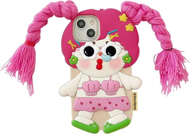 fodral kompatibelt med iPhone 11, söt 3D Kawaii roliga flickor har långt hår tecknat skydd med nyckelring mjuk silikongel droppskydd kvinnor flickor — Mobil och surfplatta