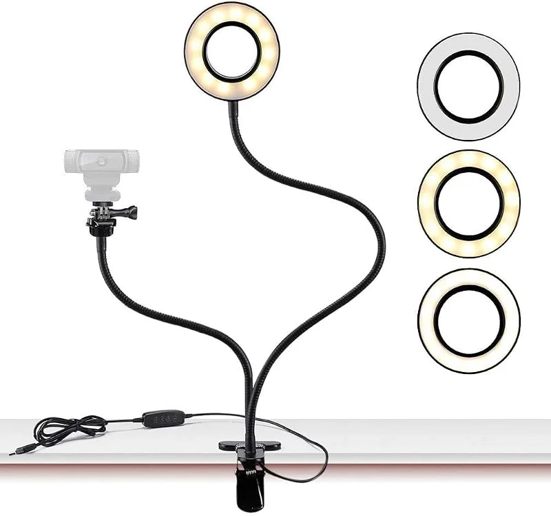 Webbkamera ljusstativ för Live Stream, Selfie-ringlampa med webbkamerafäste för Logitech C925e, C922x, C930e, C922, C930, C920, C615, Brio 4K — Mobil och surfplatta