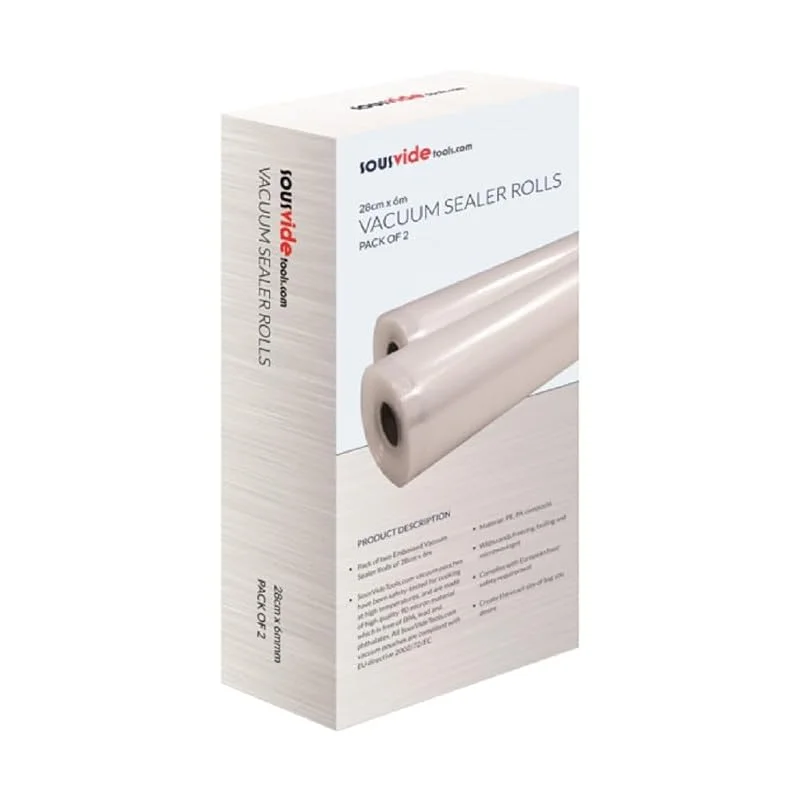 Sous Vide Tools Vakuumtätningsrullar för Vakuumtätningsmaskiner, Genomskinlig, 28 cm x 6 m, 2 st — Kök & Hushåll