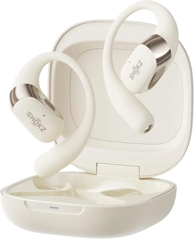 Shokz OpenFit 2 open-ear-hörlurar med bygel, 48h batteri, Beige — Hörlurar och ljud