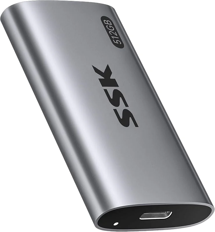 SSK 512GB Bärbar extern SSD, upp till 550MB, s Ultra Speed USB3.2 Gen2 Extern Solid State Drive USB-C Mini Extern SSD för bärbar dator, Type-C-enheter — Portabel digital och ljud