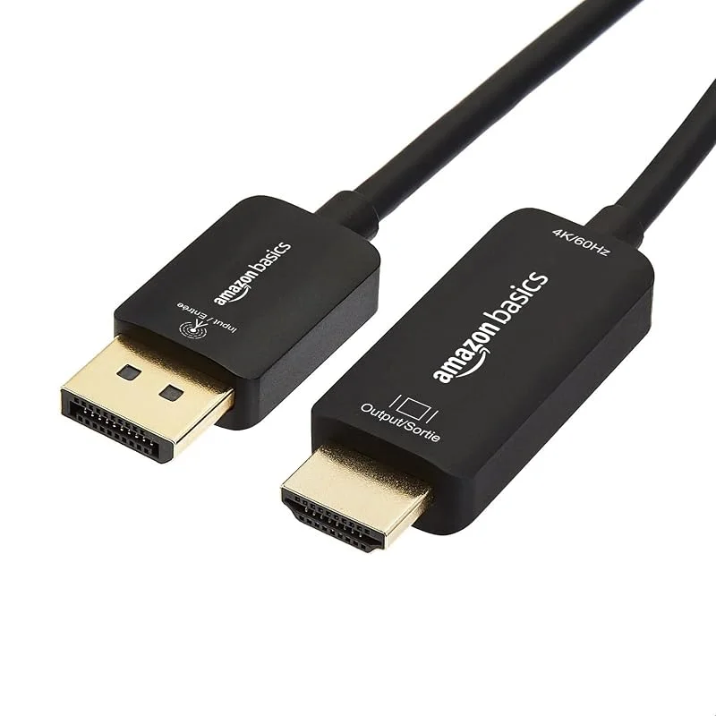 Amazon Basics - DisplayPort till HDMI-bildskärmskabel, 4K vid 60 Hz, 1, 8 m, svart — Laddning och kablar