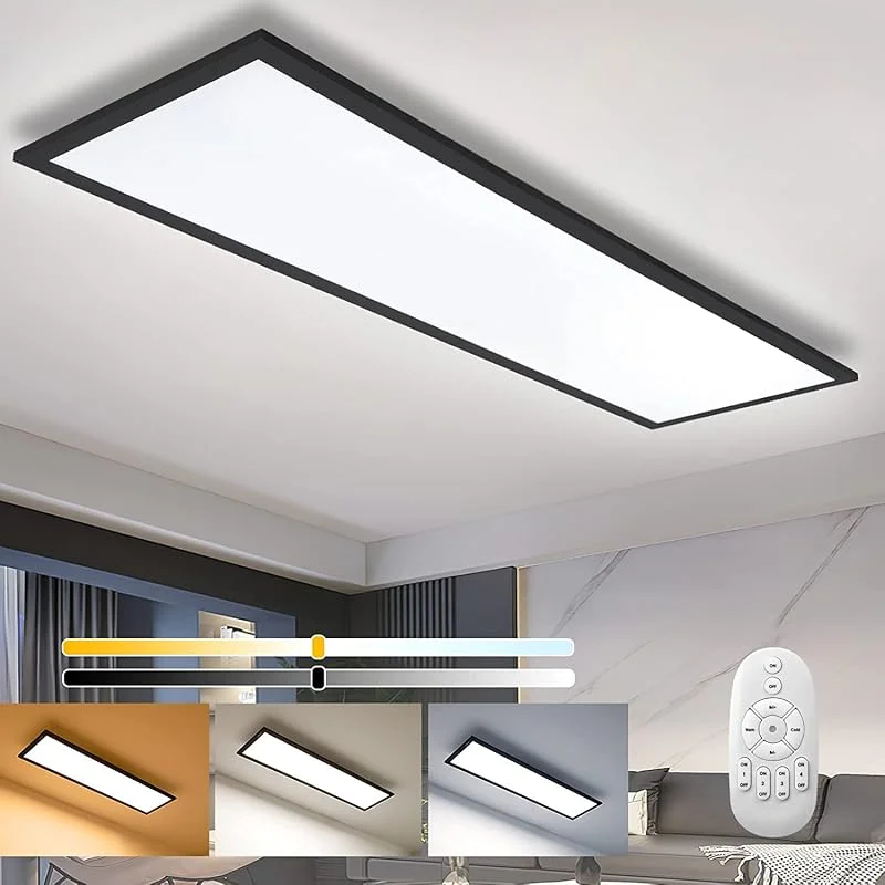 Dimbar taklampa LED-panel 100 x 25 cm med fjärrkontroll, 28 W rektangulära lampor, taklampa med minnesfunktion, 2 700 K–6 500 K varm natur kall vit takpanel för sovrum vardagsrum kök — Hushållselektronik