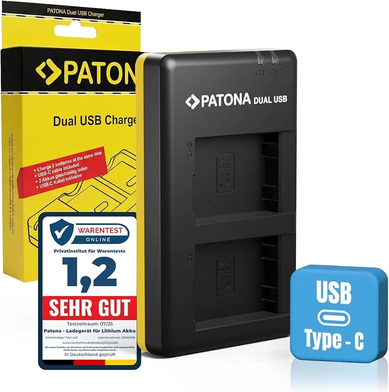 PATONA Dual Laddare USB-C för Sony NP-FW50, laddar 2 batterier samtidigt — Laddning och kablar