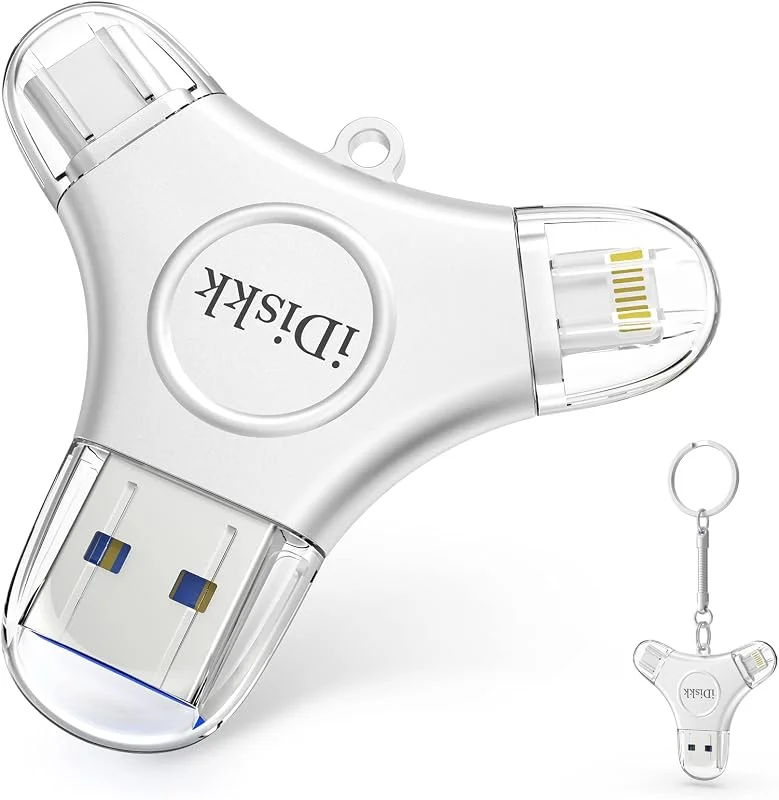 iDiskk 128 GB fotopinne för iPhone, iPad 3-i-1 USB-C minnessticka med MFi-certifiering, lagring och iPad backup fungerar med iOS TYPE-C mobiler datorer Mac — Datortillbehör