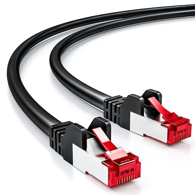 deleyCON 30m Nätverkskabel Cat6-1000 Mbit (Koppar, S, FTP, Halogenfri) RJ45 Gigabit Patchkabel Ethernet LAN-Kabel - för DSL Internet Wi-Fi Switch Router Modem Patchpanel PoE - Svart — Laddning och kablar