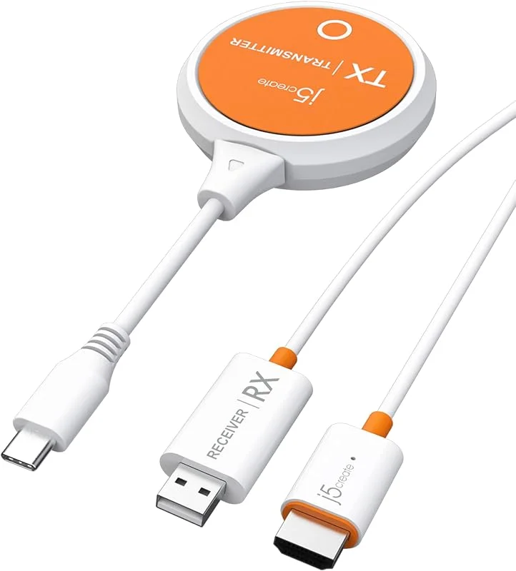 j5create ScreenCast USB-C till HDMI trådlös skärmsändare och mottagare, stöder 1080p, kompatibel med MacBook, iPad Pro, ChromeOS, USB-C bärbara datorer och Android (JVAW62) — TV och streaming