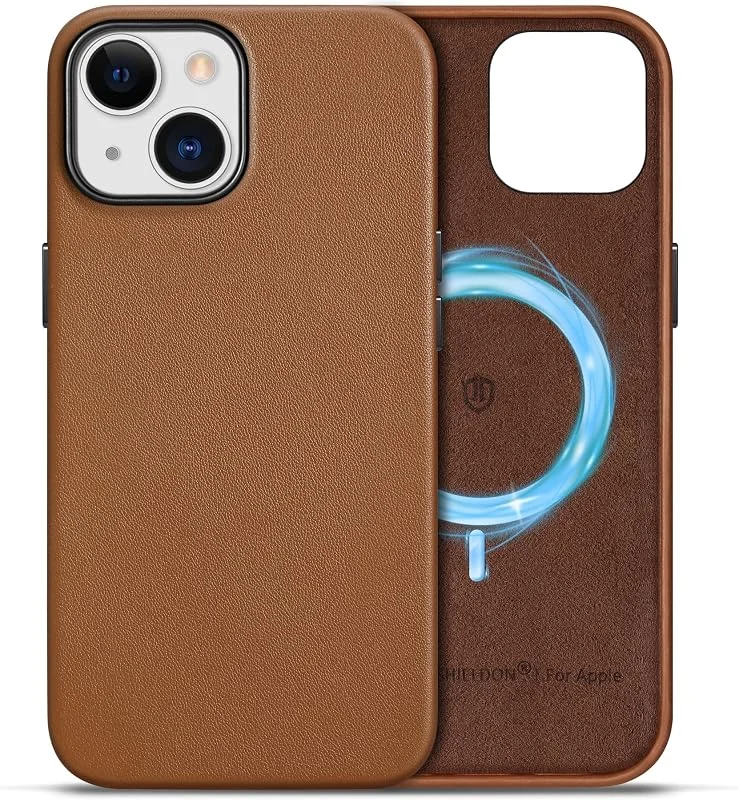 SHIELDON läderfodral för iPhone 15 6, 1", retrobrun — Mobil och surfplatta