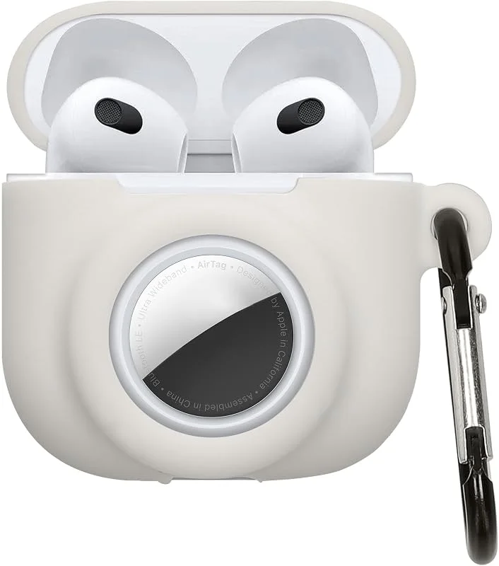 kwmobile fodral kompatibelt med Apple Airpods 4 – silikonskydd kompatibelt med AirTag – förvaring med karbinhake – vit — Mobil och surfplatta