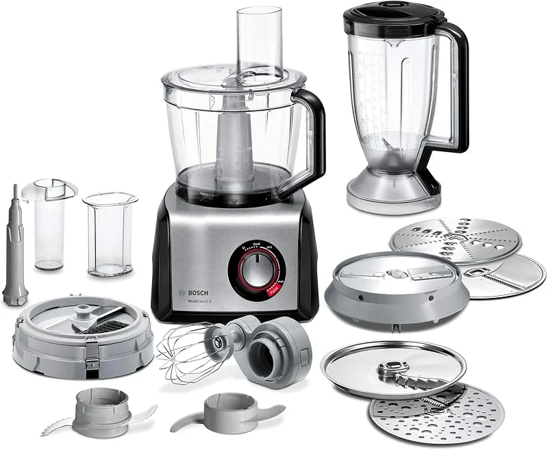 Bosch MultiTalent 8 - Multifunktionell matberedare, steglös hastighetsreglering, 1250 W, mixerkanna i Tritan, extra stor bunke, med skärskiva, knådkrok och degredskap, svart — Kök & Hushåll