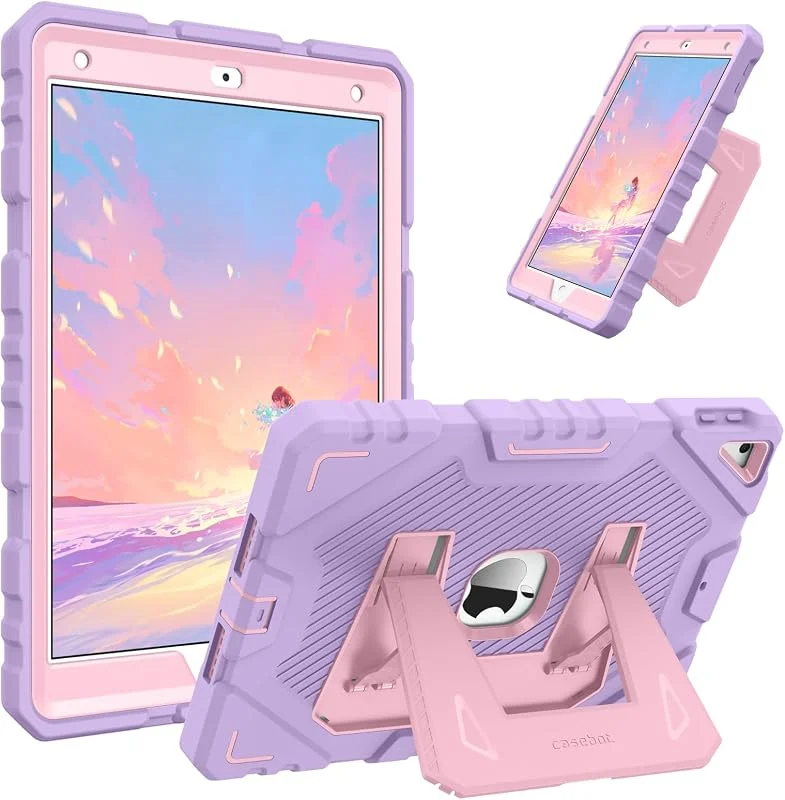 Fintie Barnfodral för iPad 9:e, 8:e, 7:e generationen (2021, 2020, 2019) 10, 2 tum, robust helkropp kraftigt stöttåligt skyddande fodral med inbyggt ställ för pojkar och flickor, lila — Mobil och surfplatta