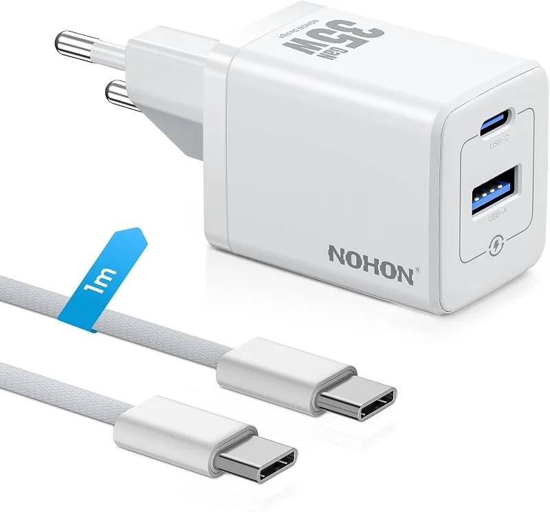 NOHON USB C-snabbladdare: 35 W GAN USB C-laddare, snabbladdare med 1 m 60 W Typ-C-kabel, 2-port Typ C-kontakt kompatibel med iPhone 15, 15 Pro, 15 Pro Max, 14, 13, 12, Samsung Galaxy, iPad — Mobil och surfplatta