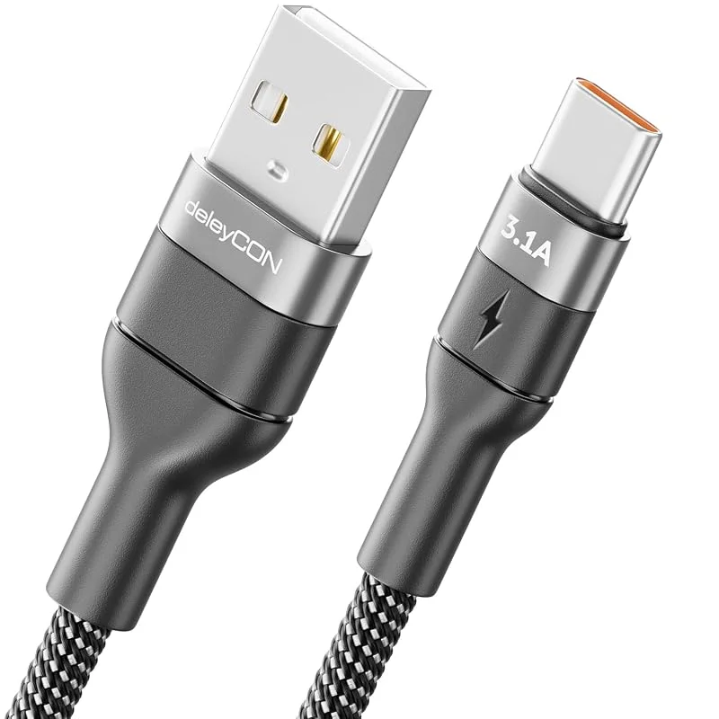 deleyCON 3, 0m USB C Kabel 3.1A Laddkabel Datakabel USB-A till USB-C Cable för iPhone 17 16 15 Pro Max Air Galaxy A16 A56 S26 S25 S24 S23 Pixel iPad Pro Notebook AirPods Surfplatta Switch PS5 — Mobil och surfplatta