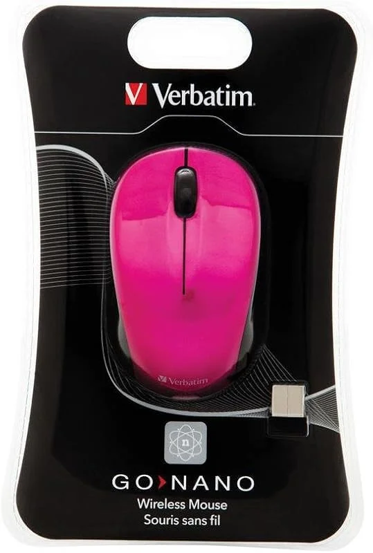 Verbatim GO NANO-datormus, trådlös mus med 3 knappar, trådlös mus för bärbar dator, anteckningsbok, PC och MAC med 2, 4 GHz radioteknik och 1 600 dpi, anslutning via nano-mottagare, rosa — Datortillbehör