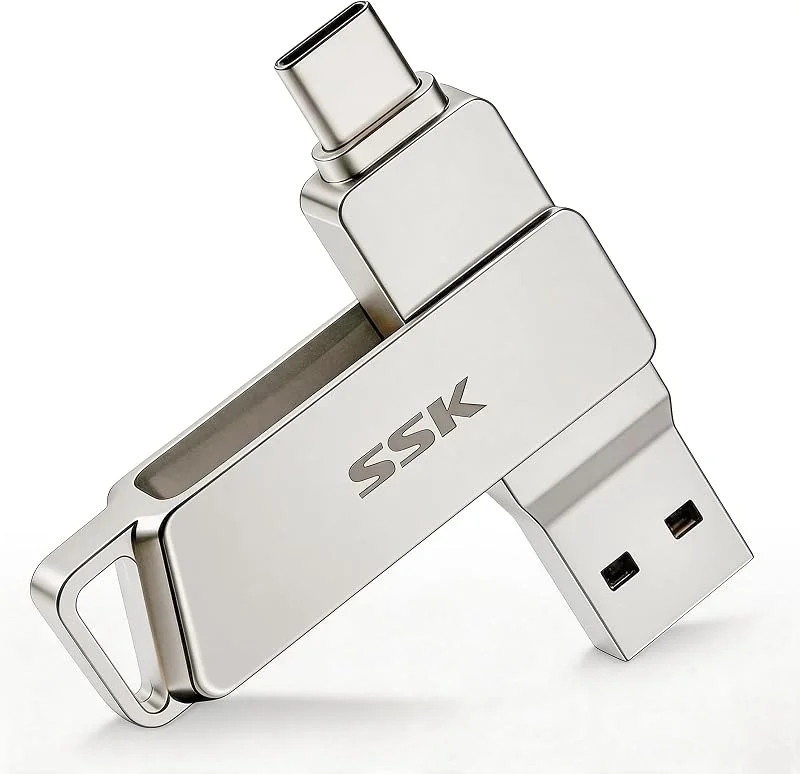 SSK 64 GB USB C-minne med överföringshastighet på 200 MB per sekund, dubbla kontakter, 2-i-1 typs C+USB 3.2-minne, Thunderbolt 3-kompatibel med Android-telefon, Macbook Pro, Air, med flera — Datortillbehör