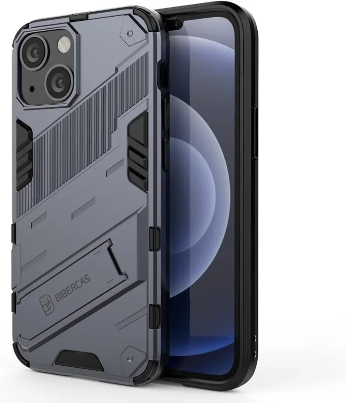 EASSGU Telefonfodral för iPhone 13 mini (5, 4 tum), med ställ PC silikon stötsäker rustning skyddande fodral – grå — Mobil och surfplatta