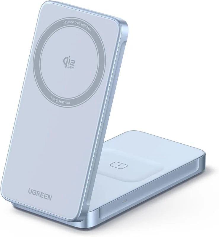 UGREEN MagFlow Qi2 25W 2-i-1 magnetisk laddningsstation för iPhone — Mobil och surfplatta