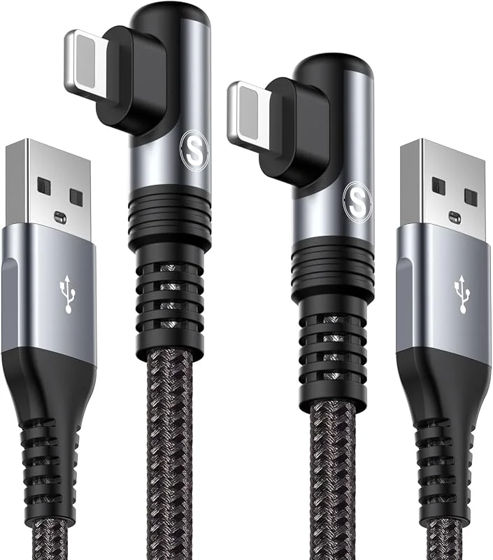 SWECENT iPhone laddningskabel 90 grader [2m, 2Pack] Lightning kabel, Flätad nylon iPhone USB snabbladdningskabel för i Phone 14, 13, 12, 11, Pro, Xs Max, X, 8, 7, Plus, 6S, 6, SE, 5S iPad etc. — Mobil och surfplatta