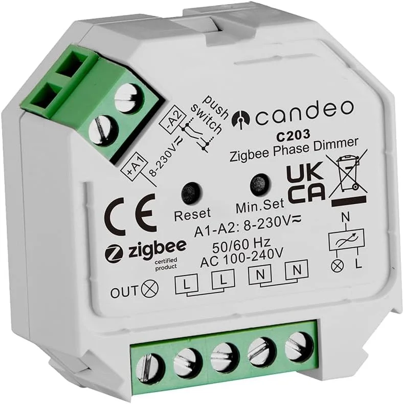 Candeo Zigbee Dimmer modul kompatibel med Amazon Echo, Echo Studio, Philips Hue, Smartthings, Hubitat, HomeKit — Smarta hem