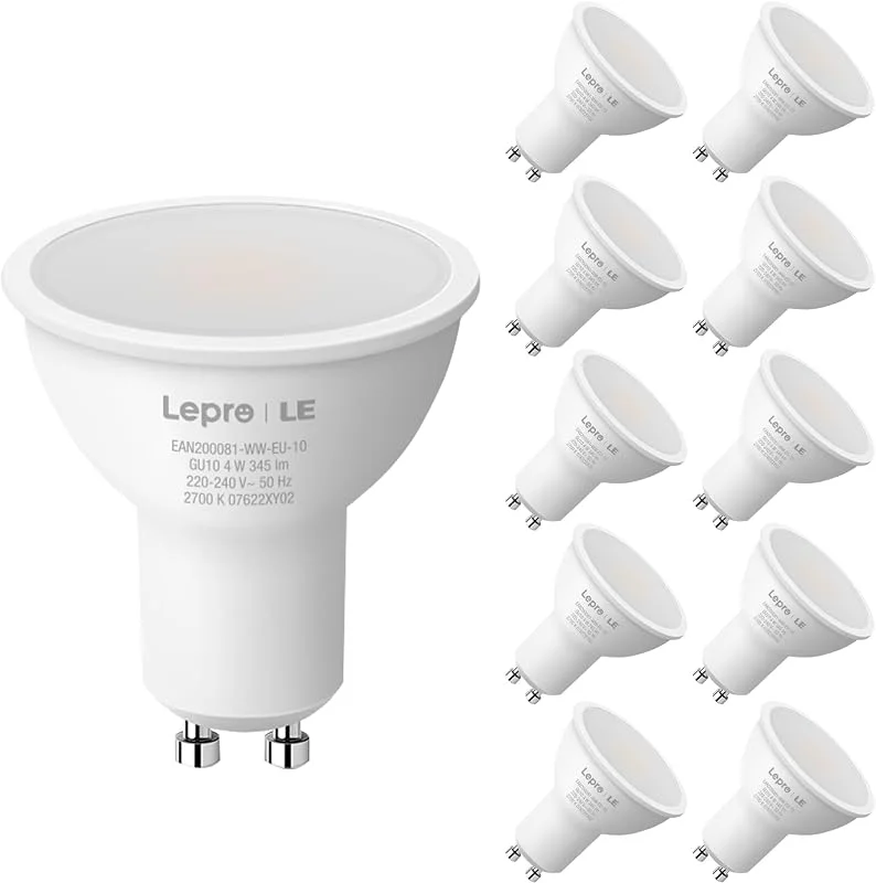 Lepro GU10 LED-lampa, 2 700 K varmvit glödlampa, ersätter 50 W halogenlampor, 5, 2 W 400 lm LED-lampor, 120° strålvinkel reflektorlampor, 10 stycken — Smart belysning