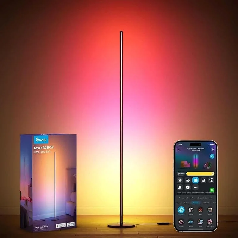 Govee LED-golvlampa, WiFi RGBIC golvlampa, fungerar med Alexa och Google Assistant, app-kontroll, 16 miljoner färger, 58 scenlägen, musiklägen, gör-det-själv-läge för sovrum, vardagsrum, spel — Smarta hem